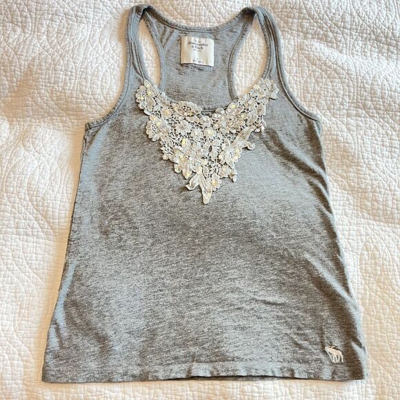 Abercrombie & Fitch Tops - Abercrombie & Fitch Y2K Embellished Tank Top Gray Small Sequin Lace Summer Boho
